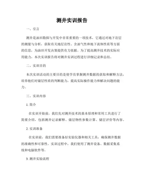 测井实训报告