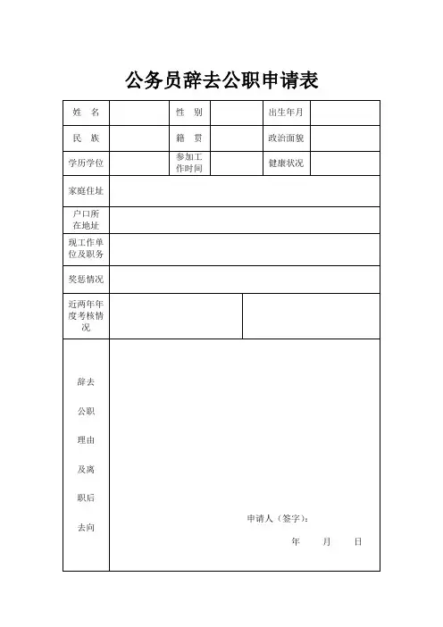 公务员辞去公职申请表
