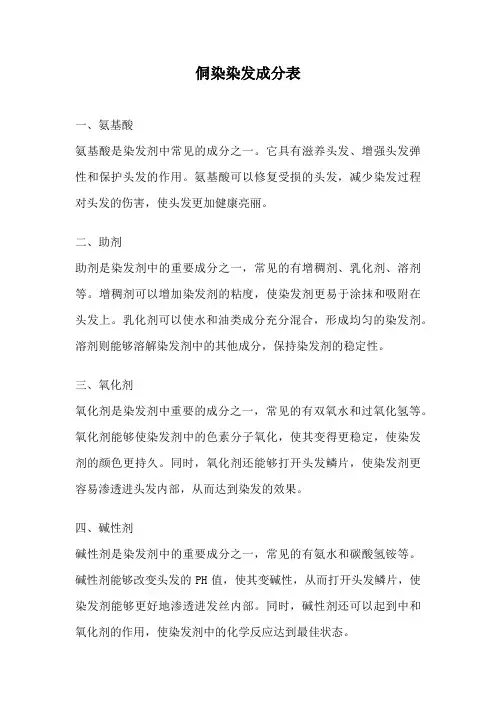 侗染染发成分表