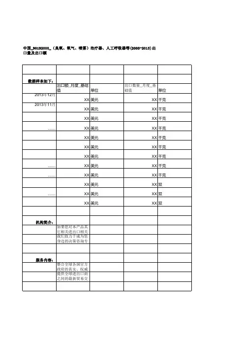 中国_90192000_(臭氧、氧气、喷雾)治疗器、人工呼吸器等(2003-2013)出口量及出口额