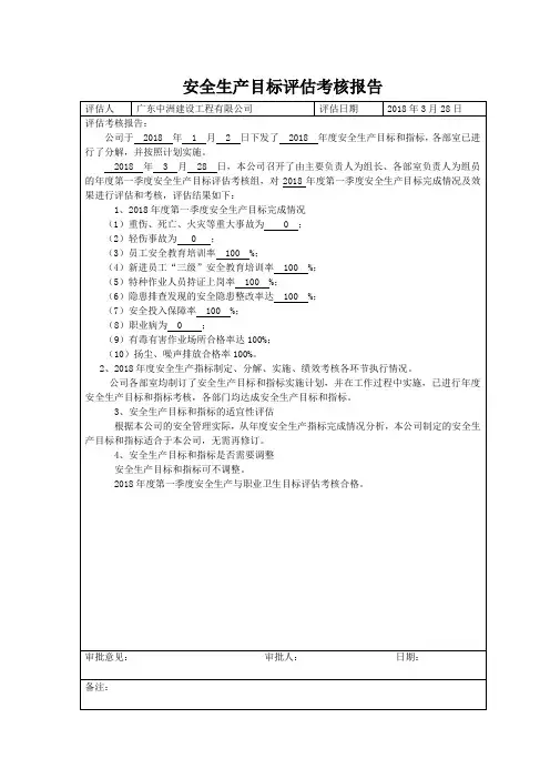 2018安全生产目标评估考核报告