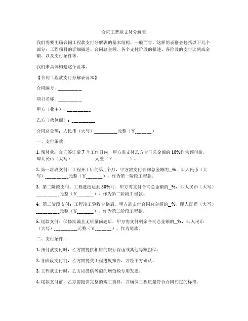 合同工程款支付分解表
