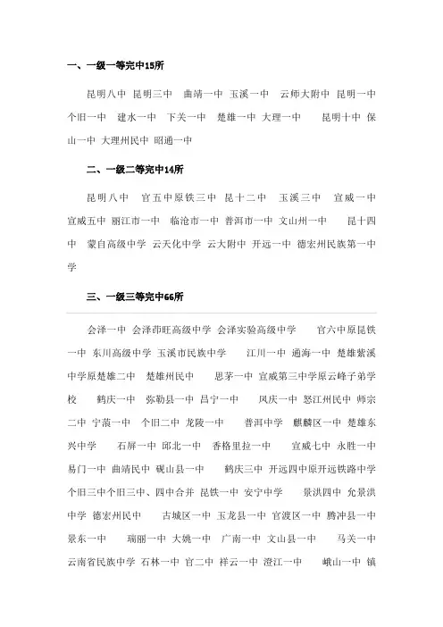 新云南省一年级完中名单