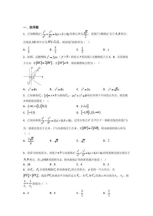 (易错题)高中数学高中数学选修2-1第三章《圆锥曲线与方程》测试题(包含答案解析)(1)