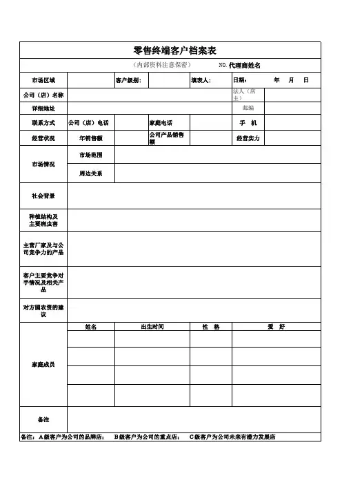 零售终端客户档案表