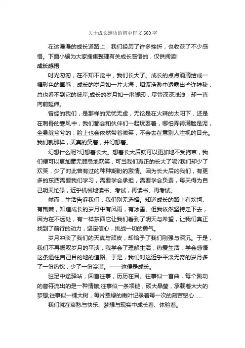 关于成长感悟的初中作文600字_中考作文_