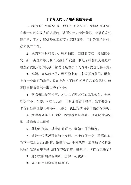 十个写人的句子在外貌描写手法