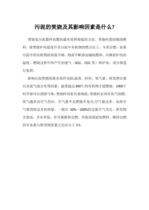 污泥的焚烧及其影响因素是什么