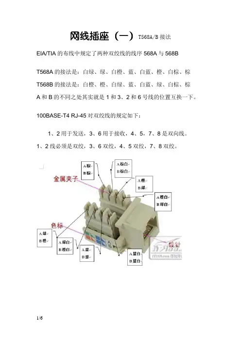 网线插座T568A-B接法