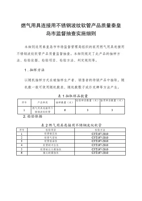 燃气用具连接用不锈钢波纹软管产品质量秦皇岛市监督抽查实施细则