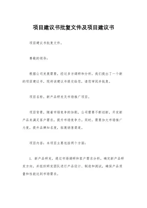项目建议书批复文件及项目建议书
