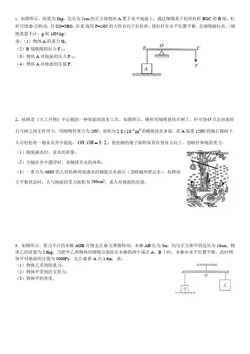 初二下杠杆计算经典例题