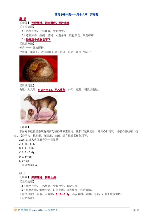 常用单味中药——第16章 开窍药