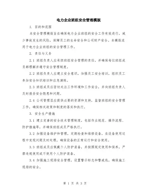 电力企业班组安全管理模版