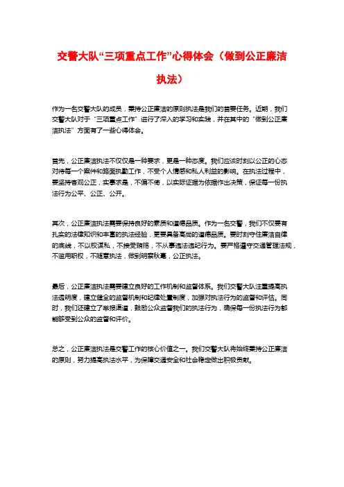 交警大队“三项重点工作”心得体会(做到公正廉洁执法)