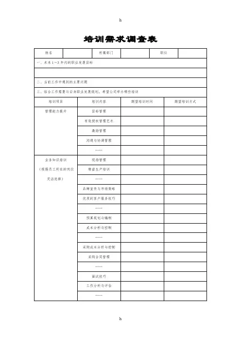《培训需求调查表》word版