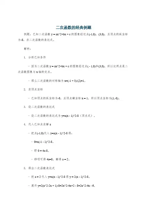 二次函数的经典例题