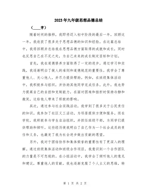 2023年九年级思想品德总结