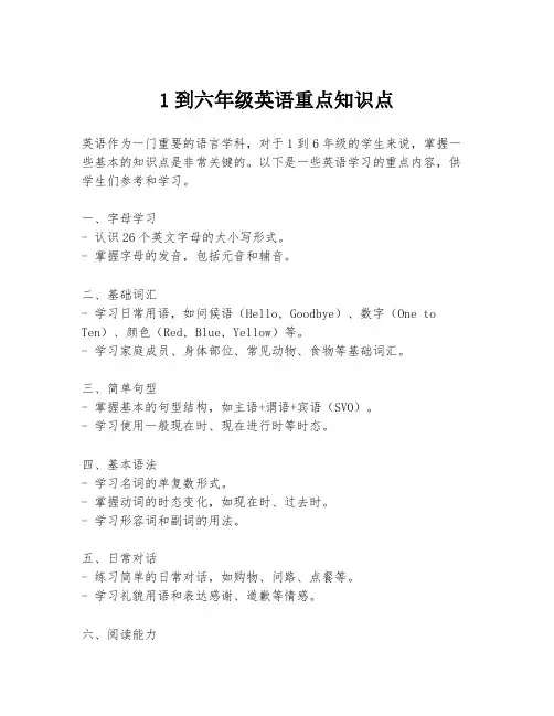 1到六年级英语重点知识点