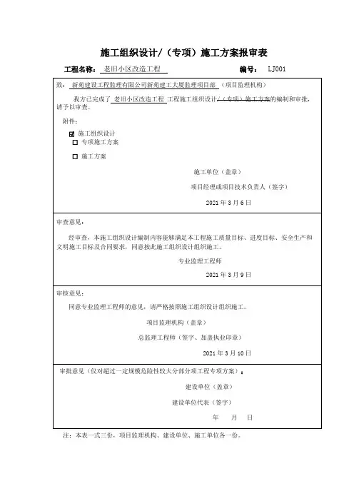 施工组织设计(专项)施工方案报审表