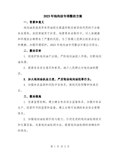 2023年地沟油专项整治方案