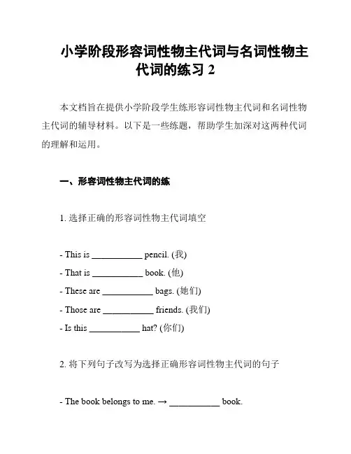 小学阶段形容词性物主代词与名词性物主代词的练习2