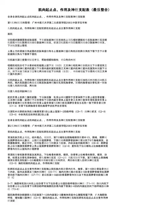 肌肉起止点、作用及神经支配表（最强整合）