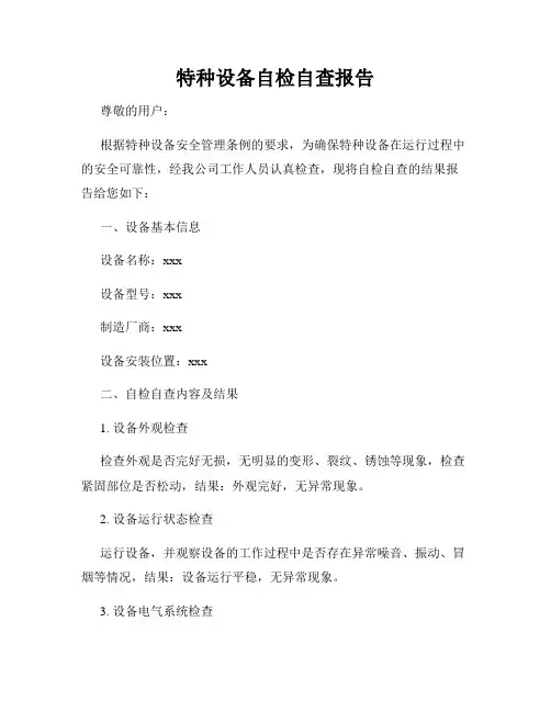 特种设备自检自查报告