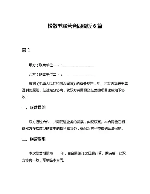 松散型联营合同模板6篇