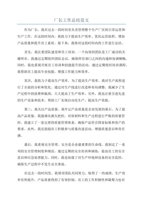 厂长工作总结范文
