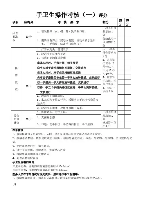 手卫生操作考核评分标准