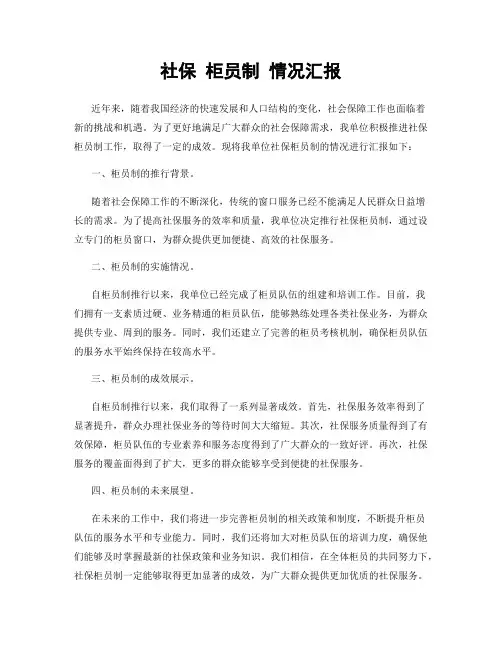 社保 柜员制 情况汇报