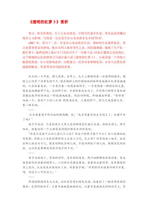《透明的红萝卜》赏析