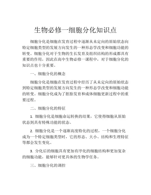 生物必修一细胞分化知识点