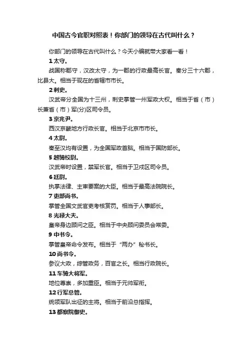 中国古今官职对照表！你部门的领导在古代叫什么？