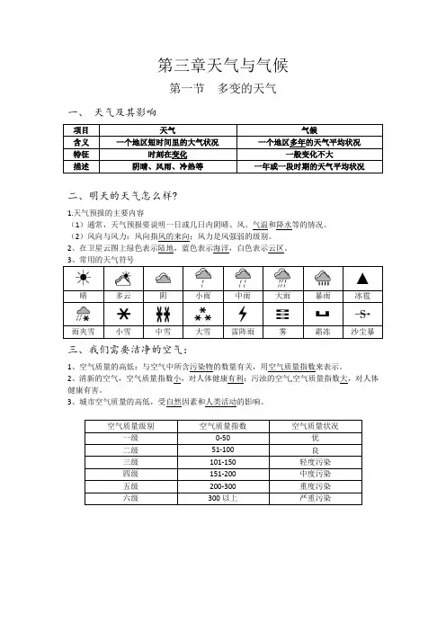 七年级地理第三章《天气和气候》学习笔记