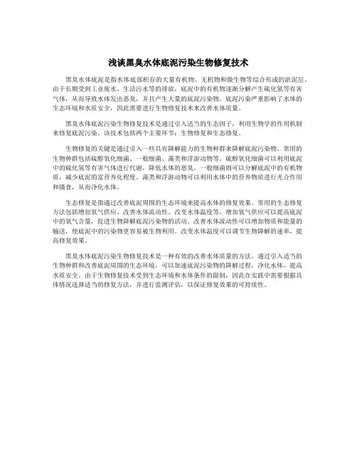 浅谈黑臭水体底泥污染生物修复技术