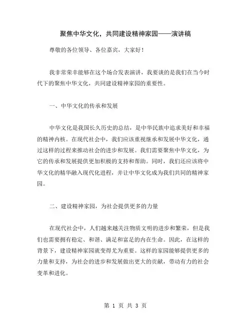 聚焦中华文化,共同建设精神家园——演讲稿