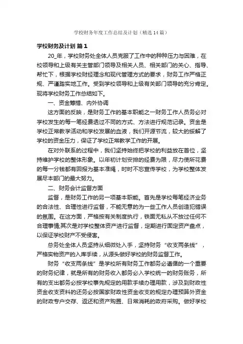 学校财务年度工作总结及计划（精选14篇）