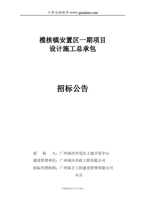 项目设计施工总承包招投标书范本