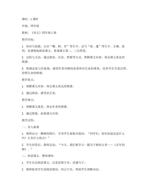 去年的树试讲教案模板