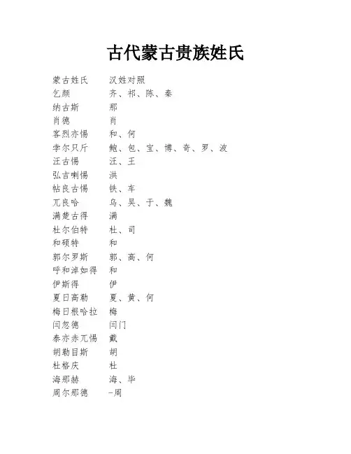 古代蒙古贵族姓氏
