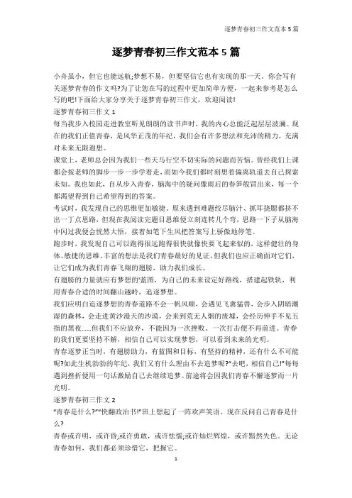初三-逐梦青春初三作文范本5篇