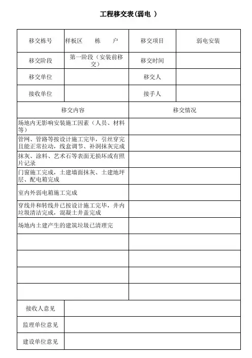 工程移交表(弱电 )