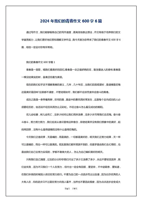 2024年我们的青春作文600字6篇