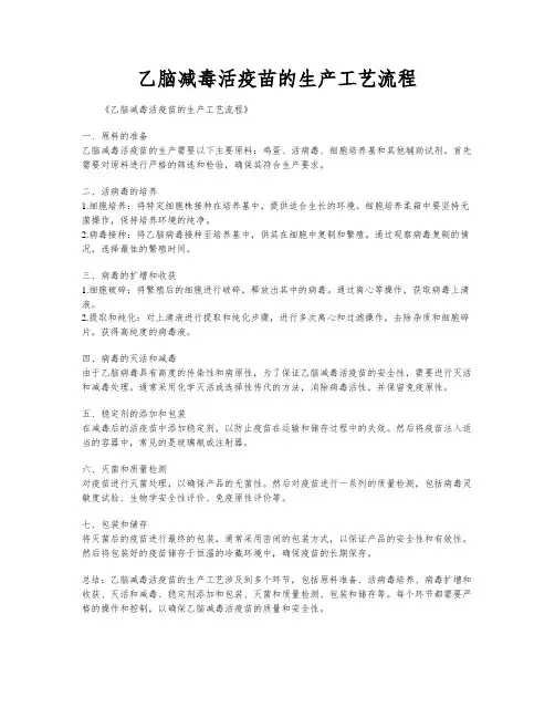 乙脑减毒活疫苗的生产工艺流程