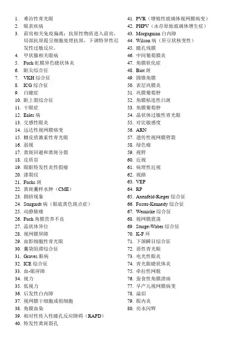 眼科学名词解释