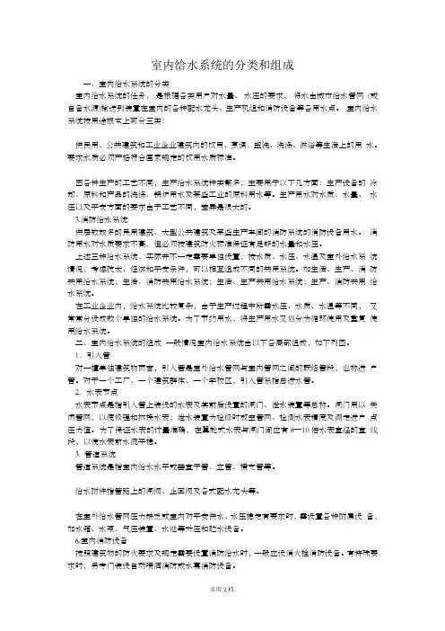 室内给水系统的分类和组成