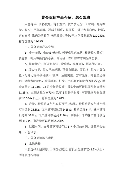 黄金贡柚产品介绍,怎么栽培