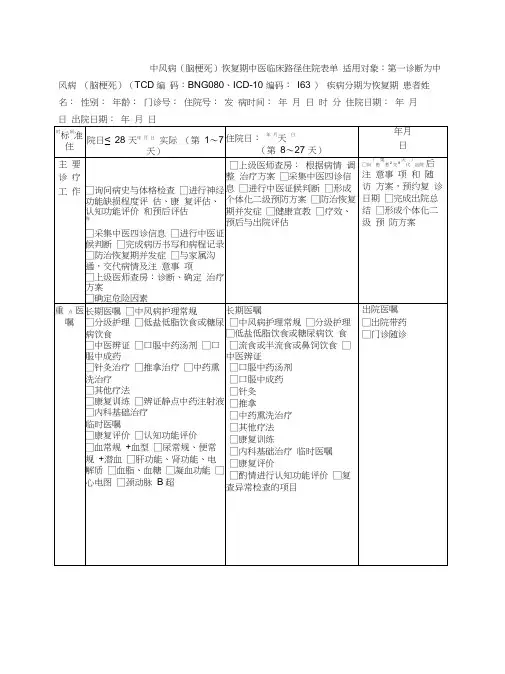 中医临床路径表